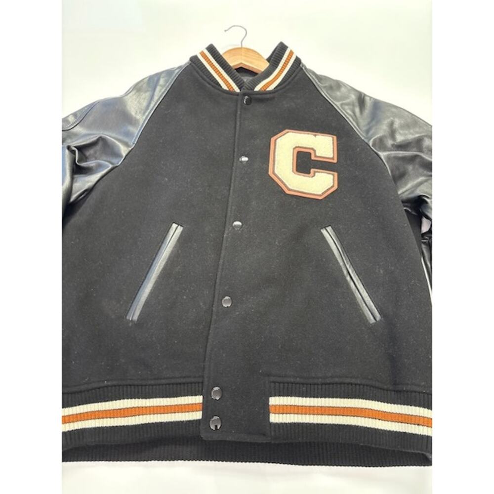 Coach Varsity Bomber Jacket Snap Button Front Logo Patch Black/Gray Mens Size XL - Picture 6 of 16